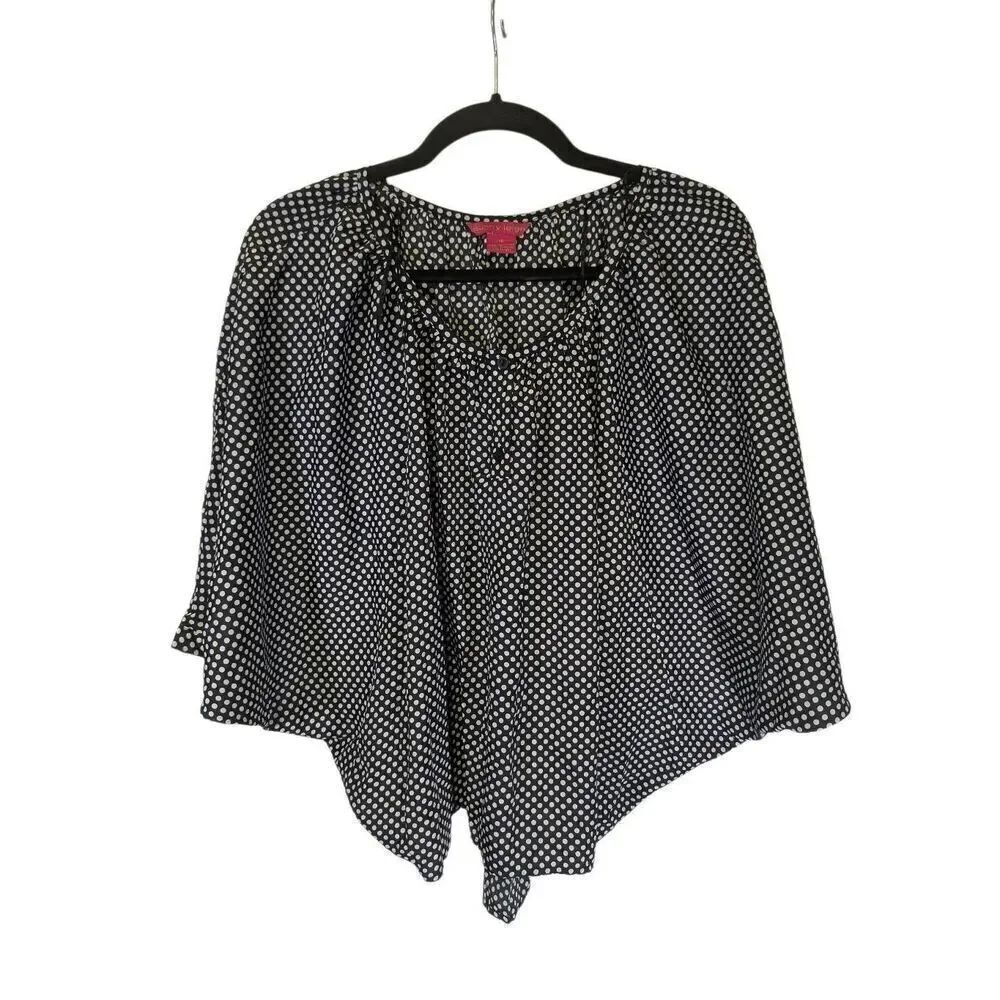 Sunny Leigh Black White Polka Dot Blouse Retro Y2K Boho Flowy Top Women's XS